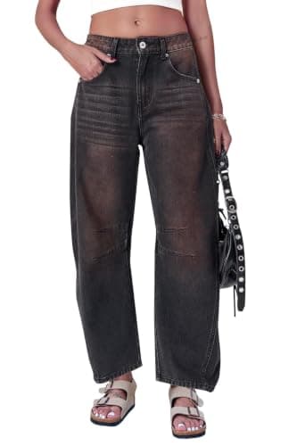 GREAIDEA Barrel Jeans for Women Mid Rise Baggy Trendy Cropped Denim Pants