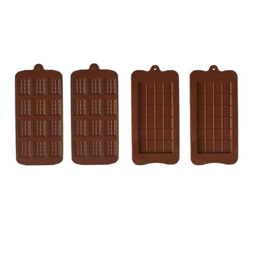 Silicone Chocolate Molds 4PCS Combo 2PCS 24-Cavity Square Bar Mold + 2PCS 12-Cavity Waffle Shape Mold for Baking DIY Candy Pudding Jelly