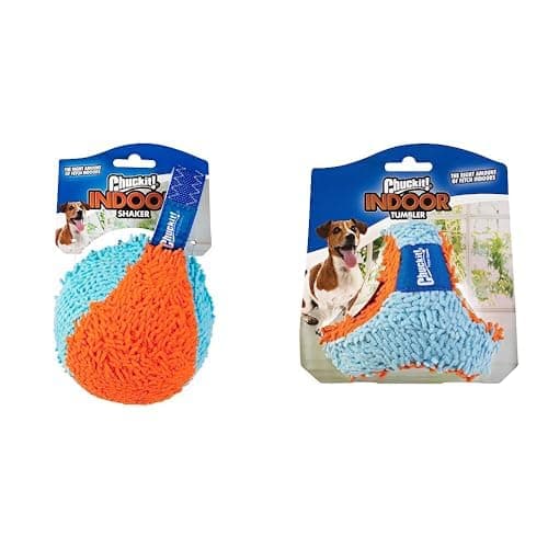 Chuckit! Indoor Fetch Dog Toy Bundle - 7.75" Shaker & 6.5" Tumbler, Orange and Blue Interactive Boredom Toys