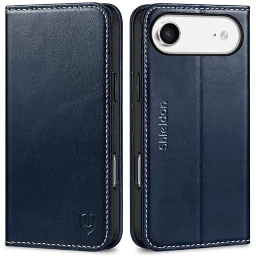 SHIELDON Genuine Leather Case Wallet for iPhone Air 6.5", Retro Dark Blue