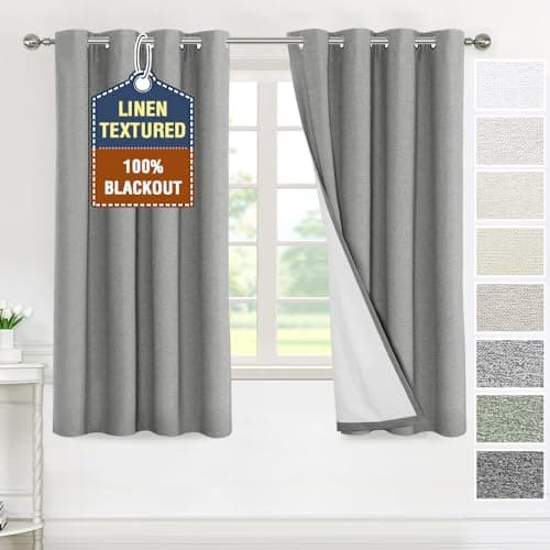 H.VERSAILTEX Bedroom 100% Blackout Curtains 2 Panel Sets Ultimate Light Blocking Linen Treatments Living Room Drapes- Sophisticated & Eco-Friendly Choice, 52x63 Inch, Heather Ultimate Gray(Not Solid)