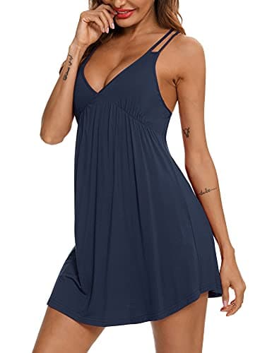 Senert Women's Sexy Lingerie Dress Slip Babydoll Chemise Nightgown Soft Sleepwear Bridal Nightie S-XXL Cyan Blue