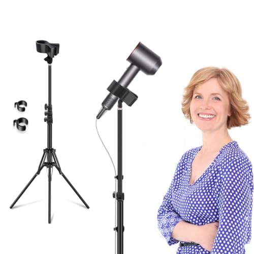 Purple River Hair Dryer Stand, Black, 20" to 63" Adjustable