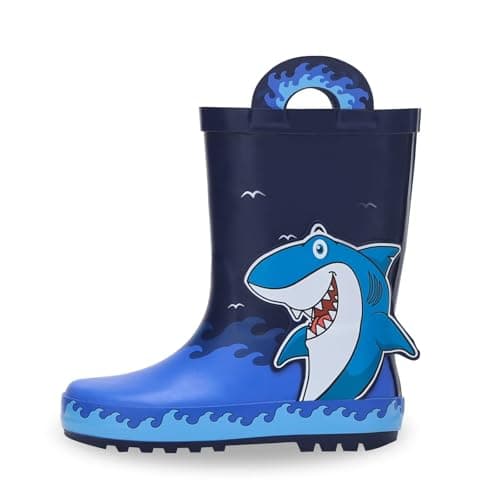 Toddler Rain Boots Kids Rubber Boots, Blue Shark, Little Kid Size 12