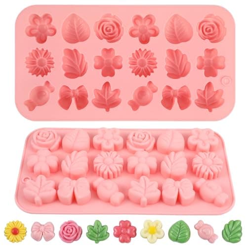 2PCS Silicone Flower Candy Molds, Flower Chocolate Mold Daisy Rose Tulip Floral Candy Silicone Molds for Baking, Soap, Jello, Ice Cubes, DIY Desserts and Crafts Making