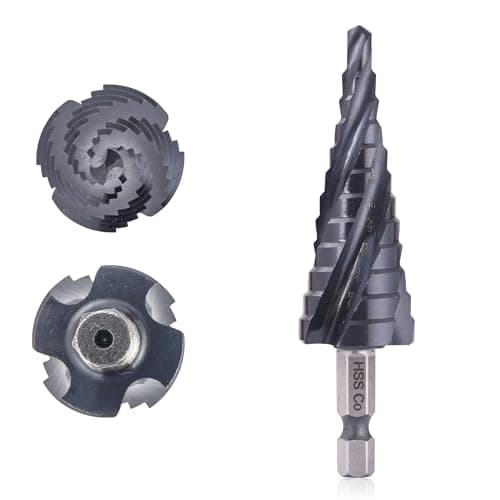 ROGAPER M35 Four Spiral Flute Cobalt Step Drill Bit, 3/16"-7/8" Wear-Resistant TiAlN Coated Four-Flute Step Bit, 1/4" Hex Shank Unibit Step Bit for Metal, Stainless Steel, Aluminum, Wood, Plastic