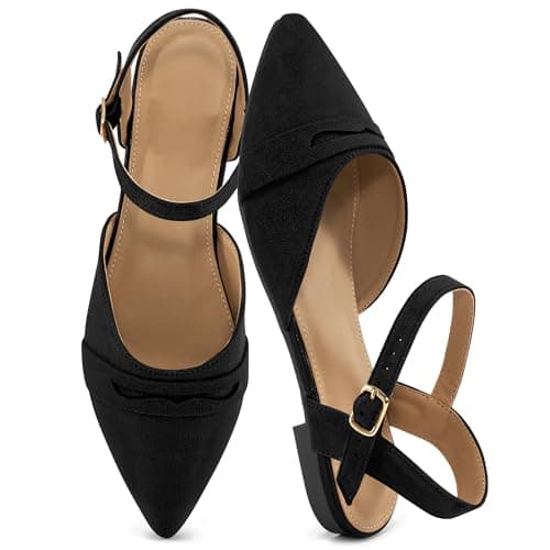 Ecetana Womens Sandals Flats Shoes - Closed Pointed Toe Slingback Comfortable Dressy Flat Sandals for Casual Work Office