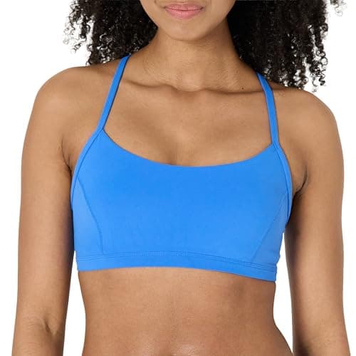 Amazon Essentials Women's Women's FormFlex Light Support Strappy Bra, Blue, Large