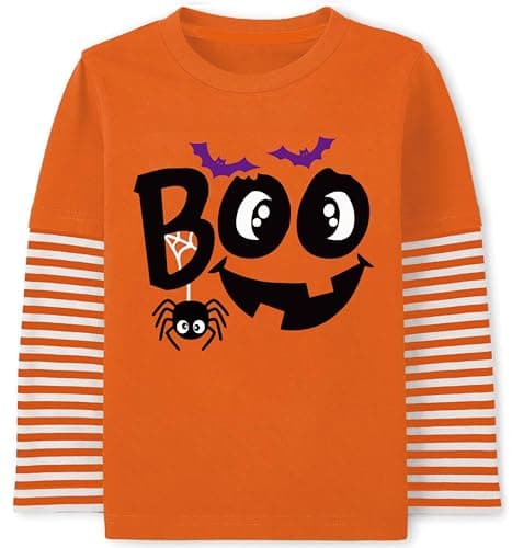 Toddler Boys Spooky Holiday T-Shirts Kids Spider Ghost Trick or Treat Boo Print Tops Tees Pumpkin Gift Shirts 3T