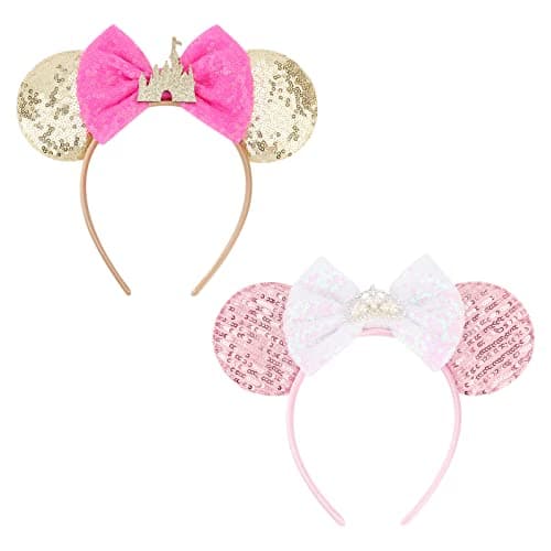 AQOKKA Mouse Ears Headbands with Bow Minnie Ears Cosplay Costume Hair Accessories for Women Birthday Party Decoration