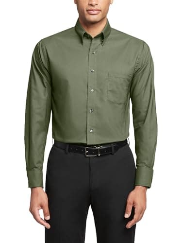 Van Heusen Men's Regular Fit Oxford Button Down Collar Dress Shirt, Dark Green, Medium