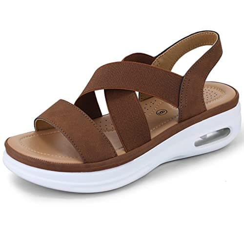 mysoft Women's Comfortable Walking Sandals Air Cushion Sport Slingback Elastic Band Platform Shoes