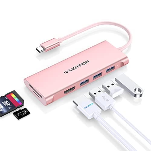 LENTION USB C Hub with 4K HDMI, 3 USB 3.0, SD/Micro SD 3.0 Card Reader, Compatible 2025-2018 MacBook Pro/Air, 2026 MacBook Neo, Mac, Surface, Chromebook, iPhone17/16/15 Pro Max, More (Rose Gold)