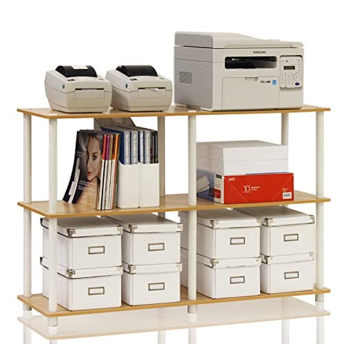 Furinno TURN-N-TUBE Storage Shelves, 3-Tier 47.4 Wide Book Shelf, Corner Shelf, Toolless Open Shelves, for Organization and Storage, Living Room, Garage, Home Office, Beech