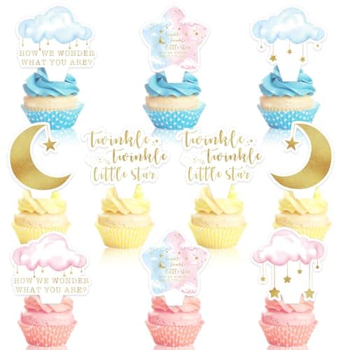 20 PCS Baby Shower Cupcake Toppers, Twinkle Twinkle Little Star Gender Reveal Decorations, Cake Party Supplies Decorations Gender Reveal Party Decorations for Baby Shower Boy Girl Birthday