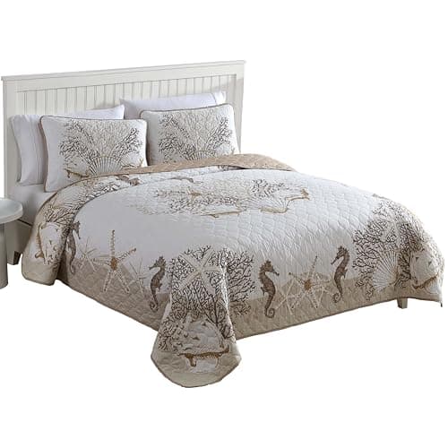 CARIBBEAN JOE Coastal 3-Piece Quilt Set, Full/Queen, Beach Delight Sand