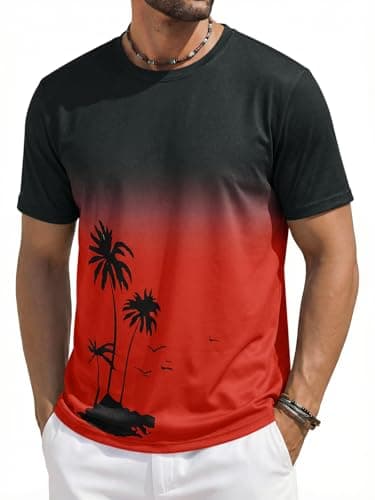 Runcati Mens Short Sleeve T-Shirts Casual Graphic Gradient Printed Tee Crewneck Summer Beach Hawaiian Vintage Shirts Red