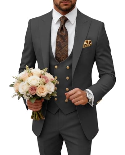 Classic Men's Suits 3 Pieces Slim Fit 2 Button Business Suit Prom Formal Suit Blazer Jacket Vest Pants Set Dark Gray 3X-Large