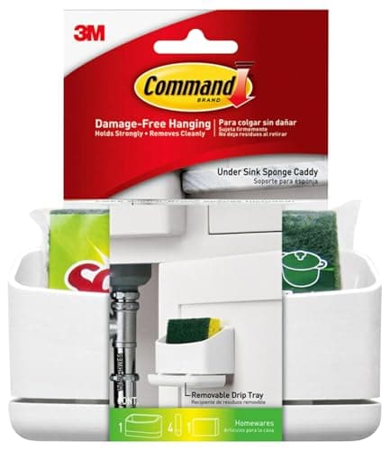 Command Under Sink Sponge Caddy, Total 2 Sponge Holders with 8 Strips, 2 Pack of 1 Caddy, Organize Damage-Free
