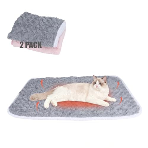 SUPRIY 2-Pack (Pink + Gray) Self-Warming Cat Mat Self-Heating Dog Mat Warm Pet Pad Reflective Heating Pet Bed Waterproof and Washable Suitable for Dog Cat Bed Cage Mats Blanket (Small15.5x19.5IN)