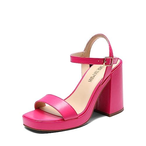 DREAM PAIRS Heels for Women Block Chunky Platform High Heels Open Toe Fashion Wedding Party Evening Prom Dance Ankle Strap Dress Pump Sandals Shoes,Size 5.5,Hot Pink