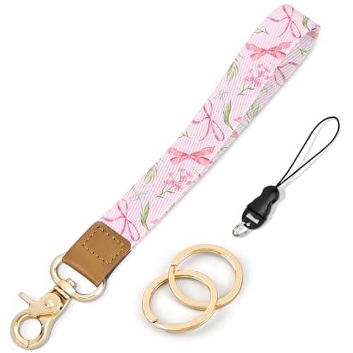 Knagsfa Wrist Lanyard for Keys, Cute Wristlet Keychain for ID Badges, Wallet and Phone Wrist Strap for Women, Bow Flowers