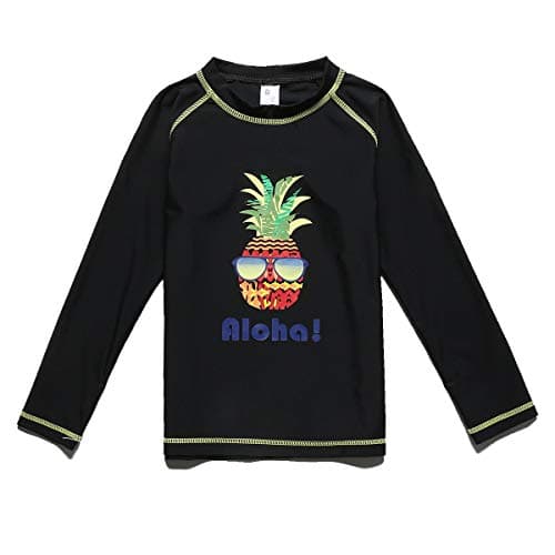 PHIBEE Boys' Rash Guard Shirt Long Sleeve UPF 50+ Sun Protection Swimwear Black 14