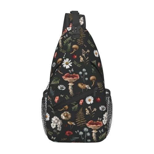wiuurs Mushroom Sling Bag Travel Sling Backpack Lightweight Casual Daypack Women Chest Bags for Outdoor Sport Climbing Runners