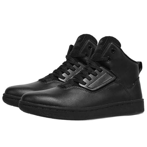 Soulsfeng Black High Top Sneakers for Men Skate Shoes Leather Basketball Shoes Size 6.5