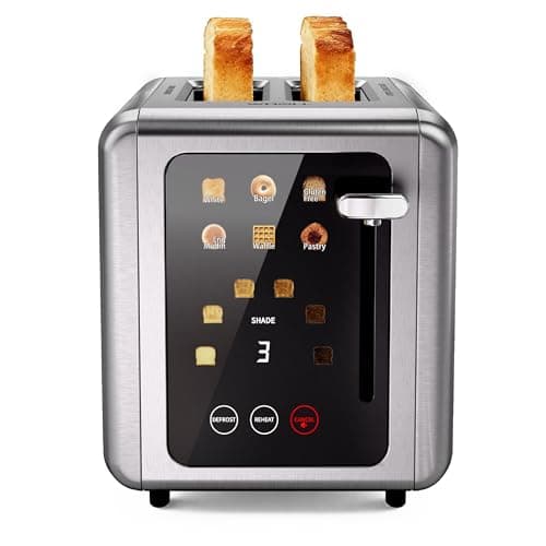 WHALL Full Touch Screen Toaster 2 Slice, Smart Toaster for Bread, Silver