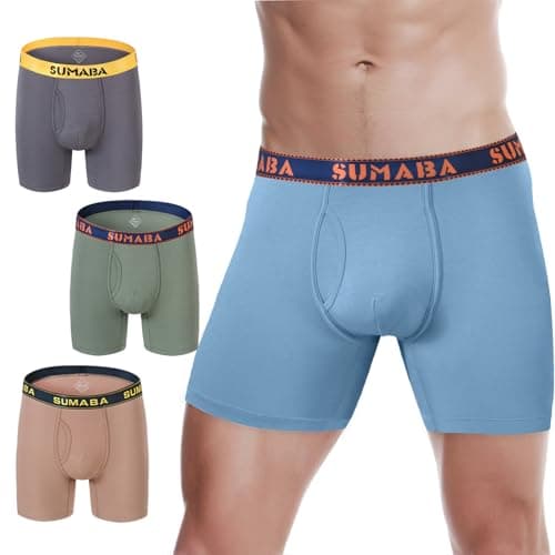 SUMABA Men's Boxer Briefs Big & Tall Non-Chafing Boxers Basic Fly Underpants for Male Bulge Enhancing Trunks Underwear Regular Performance Undershorts 3xl xxxl
