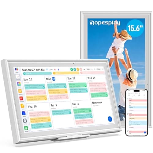 Dopesplay 15.6'' Digital Calendar Touchscreen, FHD Smart Family Organizer & Wall Planner, App Sync Interactive Chore Chart for Family Schedules, Digital Photo Frame, 64GB, Wi-Fi, Wall/Desk Mount-White