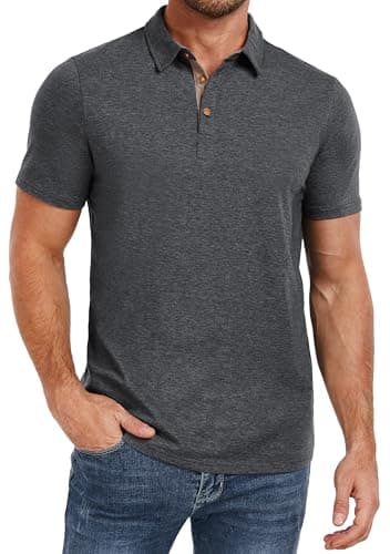 PEGENO Men's Polo Shirts Short Sleeve Contrasting Colors Advantage Performance Shirts for Men Dark Gray Small