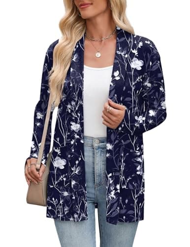 Zeagoo Lightweight Cardigans for Women 2026 Summer Open Front Long Sleeve Floral Cardigan with Pockets