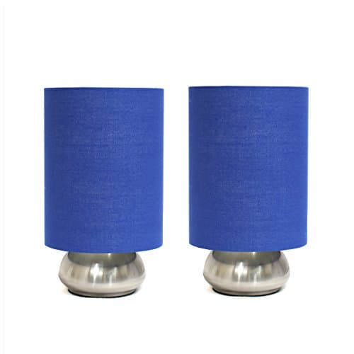 Simple Designs LT2016-BLU-2PK Gemini Brushed Nickel 2 Pack Mini Touch Lamp Set with Fabric Shades, Blue