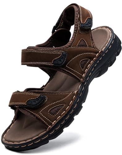 Jousen Men and Women's Sandals Leather Outdoor Beach Sandal Open Toe Water Strap Sport Sandal (AMY661 Dark Brown 11)