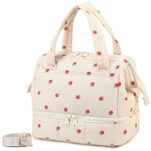 Bluboon Lunch Box for Women Insulated Lunch Bag Double Deck, Puffer Quilted Lunchbox Wide Opening Reusable Lunch Boxes Cooler for Work Picnic Travel Office with Adjustable Shoulder Strap