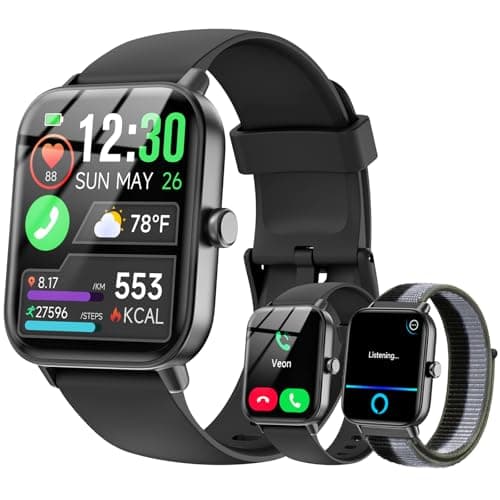 Smart Watches for Women/Men, Smart Watch for Android Phones and iPhone Compatible, Alexa Built-in, 1.8" Fitness Watches for Women, IP68 Waterproof /Bluetooth Call, Heart Rate/Sleep Monitor, Two Bands