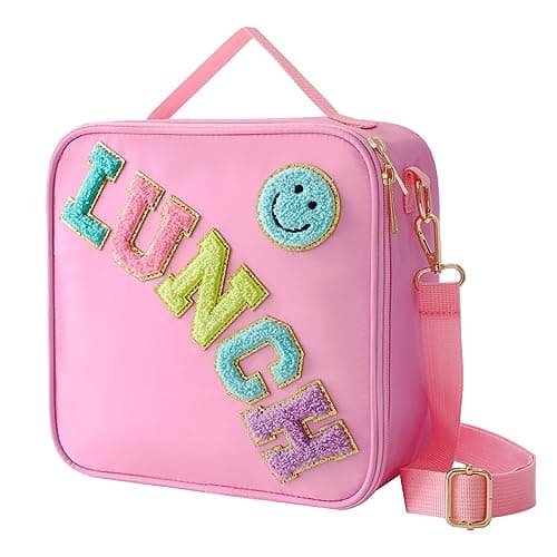 Insulated Lunch Bag With Adjustable Shoulder Strap, Girls Preppy Lunch Box