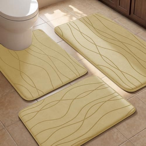 YIHOUSE Bathroom Rugs Set 3 Piece, Memory Foam Bath Mat Beige