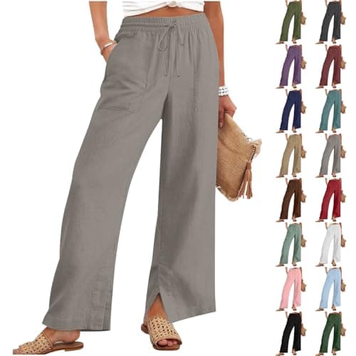 GOHRSHA Linen Pants for Women Summer Pants for Women Linen Pants Women Wide Leg Long Flowy Wide Leg Palazzo Pants with Pockets Casual Drawstring Elastic Waist Trousers