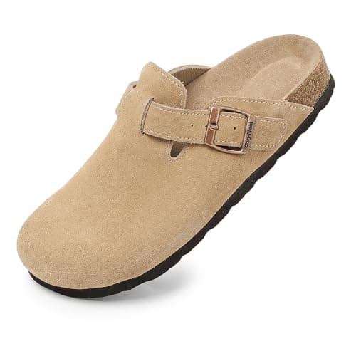 Women and Men Genuine Suede Clogs Cork Footed Sandals Mules Potato Shoes with Arch Support Beige