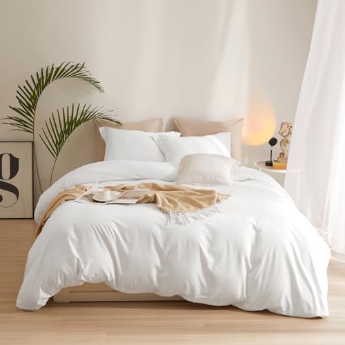 AMWAN White Duvet Cover Twin Size 1 Duvet Cover with 2 Pillowcases 3 Pieces White Comforter Cover with Zipper Closure Modern Soft Duvet Cover 68”x86” with Zipper Closure