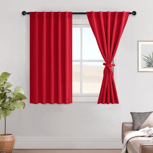 Hiasan Rod Pocket & Back Tab Blackout Curtains, Red, 42×54" 2pcs