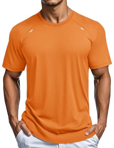 MAGCOMSEN Workout Shirts for Men Dry Fit Short Sleeve Cooling Shirt Runing Athletic Gym T-Shirts Lightweight Performance Tshirts FrOrange M