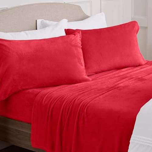 NY Loft Ultra Soft Micro Fleece Sheet Set | Full Size | Super Plush Sheets | Holiday Themed | Extra Deep Pockets | Cozy Warmth | Tribeca Collection (Full - Christmas Red)