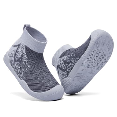 TODDLLUBY Children's Socks Wrestling Shoes Breathable and Non Slip Tennis Shoes Barefoot Sneakers with Arch Support and Toe Protection Washable Grey Size 10
