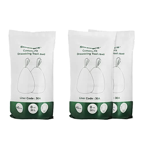 SONGMICS 2-Roll and 1-Roll Drawstring Trash Bags Bundle, 8.5 Gal. Garbage Bags for 8 Gal. or 16 Gal. Dual Trash Cans, Custom-Fit, Liner Code 30A, 135 Count Total, White UKRB30A02 and UKRB30A