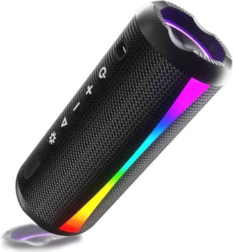 dotn Portable Bluetooth Speaker, 2026 Bluetooth Wireless Speaker 5.4 with RGB Lights, 20H Playtime with Deep Bass, IP7 Waterproof, TWS Pairing, Portable Speaker for Travel/Party/Home/Gifts, Black
