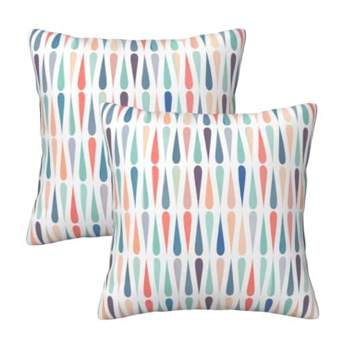 bassyil Mid Century Retro Drop Throw Pillow Covers Decorative Linen Pillow Cases Set of 2 Square Cushion Cover for Couch Sofa Bedroom Patio 18x18 Inch